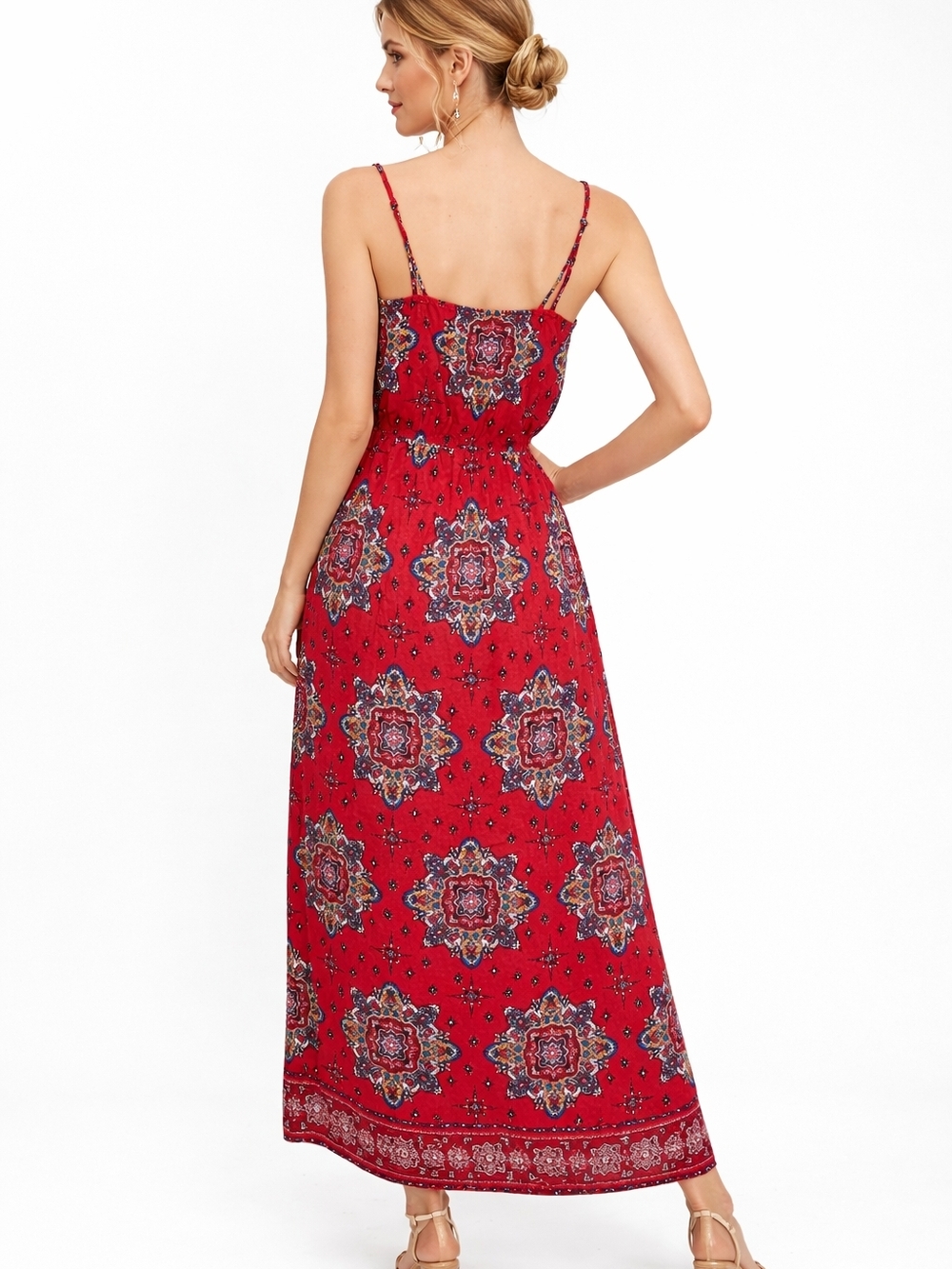 Pink Rose Women's Red Boho Maxi Dress Size M Sleeveless Floral - Picture 2 of 7